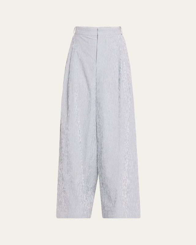Striped Seersucker Double-Pleat Trousers